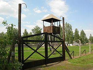 Preserved watch tower and fence at Lamsdorf