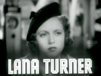 Woman staring in distance, the words "Lana Turner" beneath her