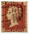A perforated Penny Red, letters in four corners and plate 148, therefore printed 1871 or later.