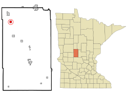 伯莎在托德县及明尼苏达州的位置（以红色标示）