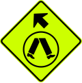 (W6-V2-1) Pedestrian Crossing Ahead on Side Road (veer left) (used in Victoria)