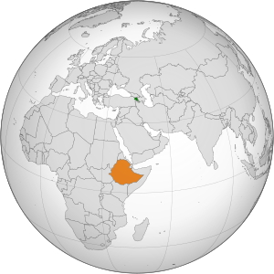 Map indicating locations of Armenia and Ethiopia