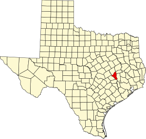 Map of Texas highlighting Brazos County