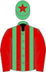 Emerald green and red stripes, red sleeves, red star on cap