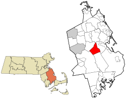 普林顿在普利茅斯县及马萨诸塞州的位置（以红色标示）