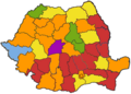 Map of the Romanian counties based on the party of the mayor of the county capital