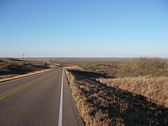 Highway 207 in Crosby County, looking north toward the Caprock Escarpment of the Llano Estacado.