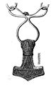 Drawing of a 4.6 cm gold-plated silver Mjölnir pendant found at Bredsätra on Öland, Sweden