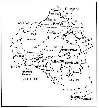 Geographical distribution of Rajasthani languages