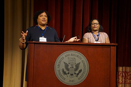 Keynote speaker Alice Backer (left) with Sherry Antoine (right}. Backer is the founder of AfroCROWD, and Antoine is the AfroCROWD Project Manager