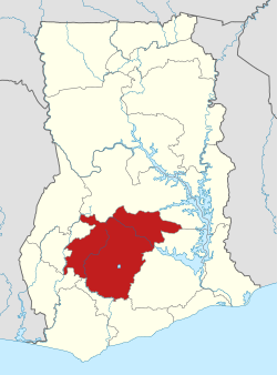 阿散蒂大區位於加納的位置