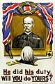 British WWI recruitment poster featuring Herbert Kitchener