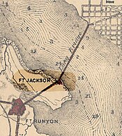 Fort Jackson highlighted on an 1865 map