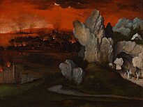 Landscape with the Destruction of Sodom and Gomorrah, c. 1520, oil on panel, 22.5 cm × 308 cm (8.9 in × 121.3 in), Museum Boijmans Van Beuningen, Rotterdam