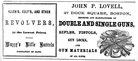 Advertisement for Lovell's gun shop, 1861