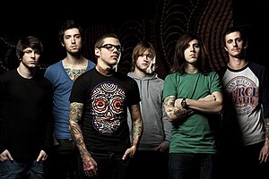 The Devil Wears Prada in 2010. From left to right: Daniel Williams, Andy Trick, Mike Hranica, James Baney, Jeremy DePoyster and Chris Rubey.