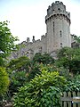 View of Caesar's Tower from te garden outside the castle