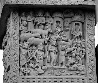 photo of Sanchi temple sculpture showing ancient use of yoga strap