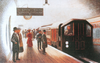 A postcard for the Central London Railway depicting a railcar and passengers