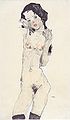 埃贡·席勒《光着身子的黑发女孩》，1910年，现藏于阿尔贝蒂娜博物馆