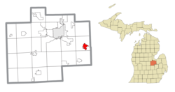 法兰肯莫斯在萨吉诺县及密歇根州的位置（以红色标示）