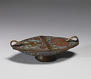 13th century French incense boat, champlevé enamel on copper with gilding, now in the Walters Art Museum