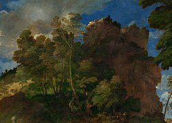 Titian's landscape to the left of the painting