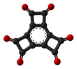 Ball and stick model of hexaoxotricyclobutabenzene