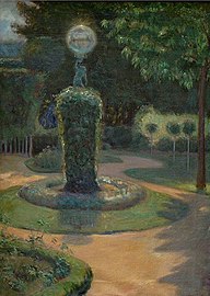 Park with Sculpture and a Lamp, ca. 1900.