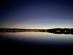 Dusk view of the eponymous Long Lake