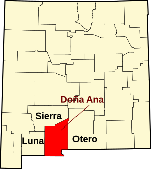 Map of New Mexico highlighting Doña Ana County