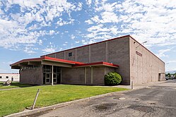 The memorial stone in front of Mac-Hi's gymnasium honors 41 men from the district who were killed in World War II.