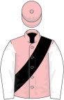 Pink, black sash, white sleeves, pink cap