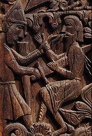 The slaying of Regin, engravings from Hylestad Stave Church