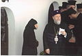 His Reverence bishop of Corinth Dionysius Mantalos, with sister Patapia at the monastery of saint Patapios, at the annual celebration of the saint, 8 December 2012