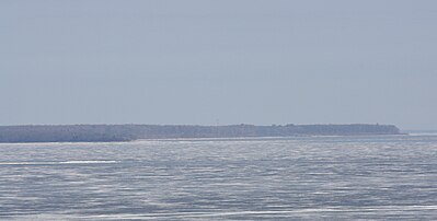 Chambers Island across frozen Green Bay