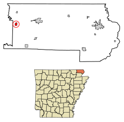 Location of Datto in Clay County, Arkansas.