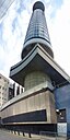 ☎∈ Wide-angle view of the BT Tower from Cleveland Mews in August 2012.