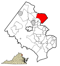 Location of McLean in Virginia (left) and in Fairfax County, Virginia (right)