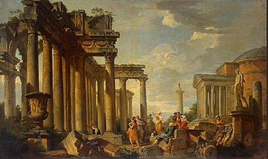St Sibyl's Sermon in Roman Ruins with the Statue of Apollo (1740s), oil on canvas, 81 x 125 cm., Hermitage Museum