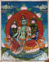 Painting of Buddhist goddess Green Tara by Prithvi Man Chitrakari done in 1947