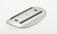 The underside of the first-generation Magic Mouse, showing the battery cover.