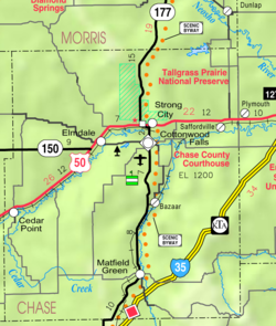 蔡斯县交通（英语：Kansas Department of Transportation）地图（图例）