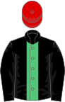 Black, emerald green stripe, red cap