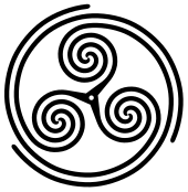 由三个螺旋或三曲腿图符号组成的轮状物。
