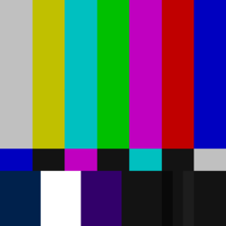 Square image similar to SMPTE Color Bars, a video test pattern