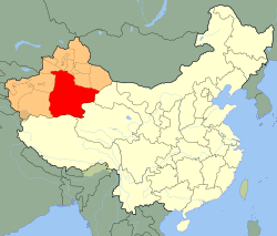 Bayingolin (red) in Xinjiang (orange)
