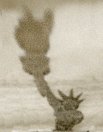 Approximation of "The Human Statue of Liberty" from directly above without anamorphosis