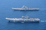 Vikrant with INS Vikramaditya undertaking joint carrier operations