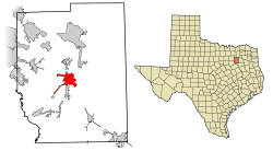 Location of Kaufman in Kaufman County, Texas